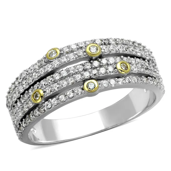 Rings Alamode TS251 Reverse TwoTone 925 Sterling Silver Ring with AAA Grade CZ in Clear