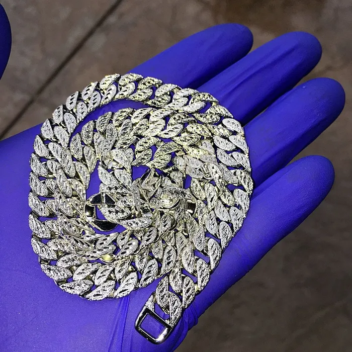 Rings Bling Cartel Admin Diamond Dust Diamond Cut Silver Tone Cuban Chain 18 10MM
