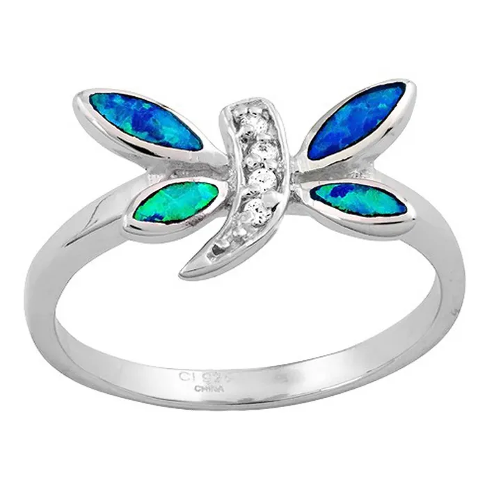 Rings Classic Womens Ring Sterling Silver CZ and Blue Opal Dragonfly Size 6 W96636 Rings Classic Womens Ring Sterling Silver CZ and Blue Opal Dragonfly Size 6 W96636