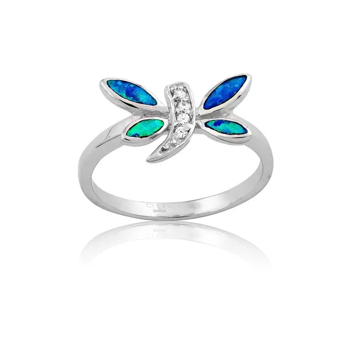 Rings Classic Womens Ring Sterling Silver CZ and Blue Opal Dragonfly Size 6 W96636 Rings Classic Womens Ring Sterling Silver CZ and Blue Opal Dragonfly Size 6 W96636