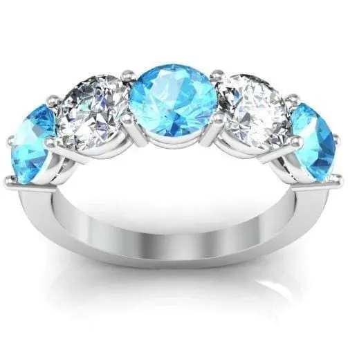 Rings deBebians 300cttw Shared Prong Aquamarine and Diamond Five Stone Ring Rings deBebians 300cttw Shared Prong Aquamarine and Diamond Five Stone Ring