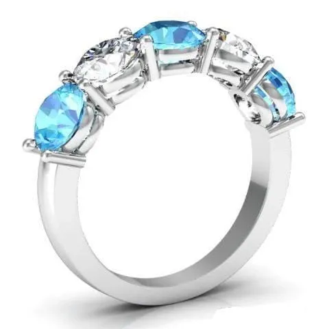 Rings deBebians 300cttw Shared Prong Aquamarine and Diamond Five Stone Ring