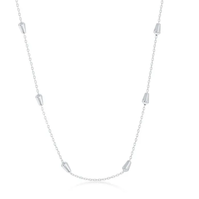 Rings Sterling Silver Rhodium Plated Bullet Beaded Chain 16 Classic