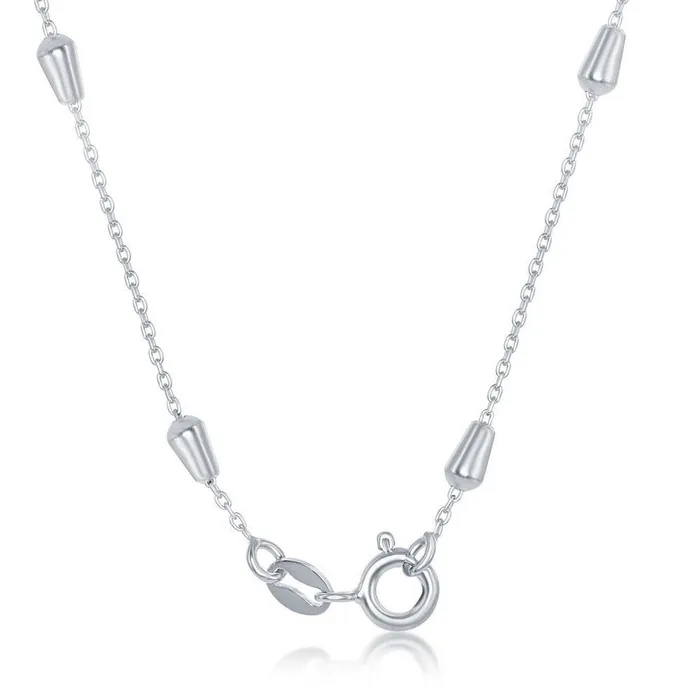 Rings Sterling Silver Rhodium Plated Bullet Beaded Chain 16 Classic