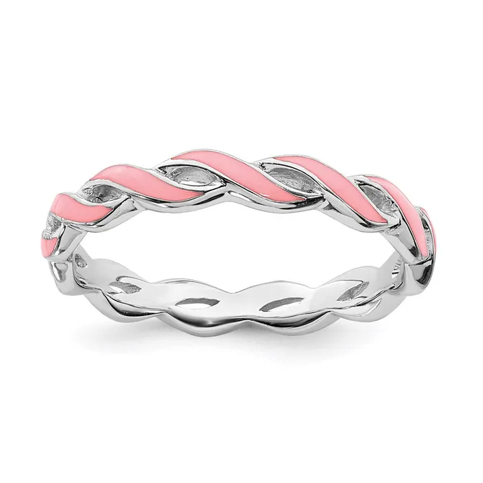 Rings Sterling Silver Stackable Expressions Pink Enamel Ring QSK1517 Stackable Expressions Rings Sterling Silver Stackable Expressions Pink Enamel Ring QSK1517 Stackable Expressions