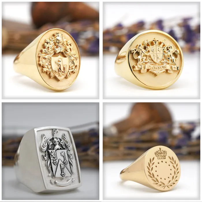 Rings Womens Round Signet Ring Large CAD Designed Family Crest Logo deBebians