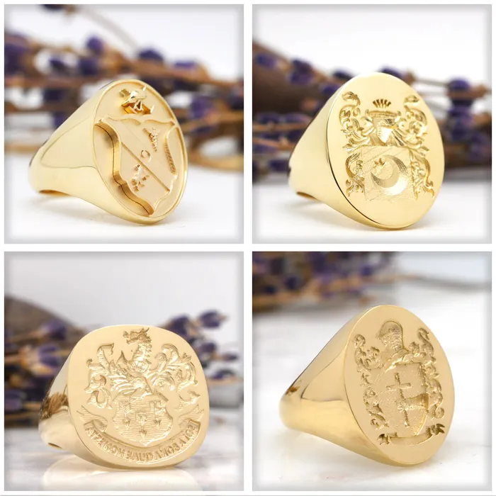 Rings Womens Round Signet Ring Large CAD Designed Family Crest Logo deBebians