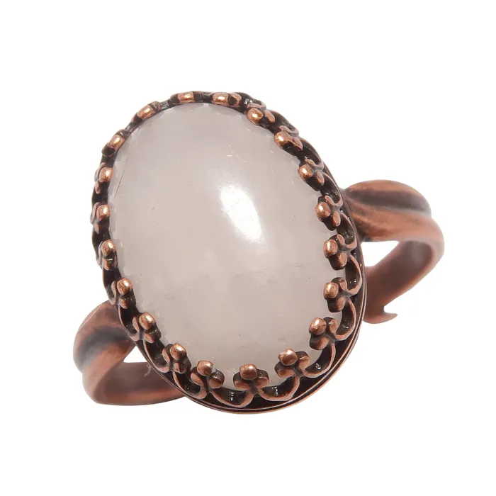 Rose Quartz Ring Miracle Oval Gem Copper Adjustable Satin Crystals Rings