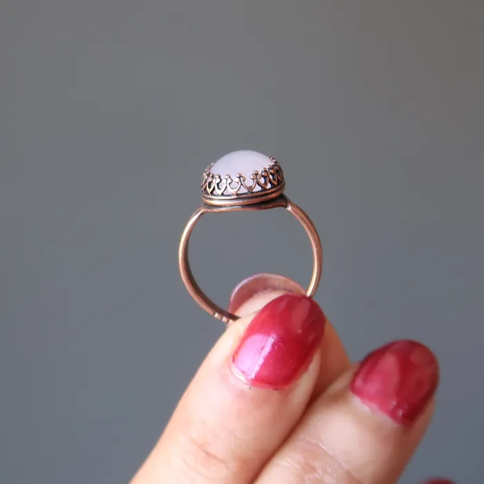 Rose Quartz Ring Miracle Oval Gem Copper Adjustable Satin Crystals Rings