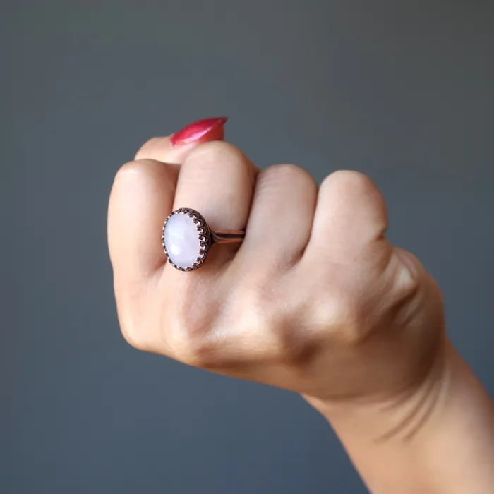 Rose Quartz Ring Miracle Oval Gem Copper Adjustable Satin Crystals Rings