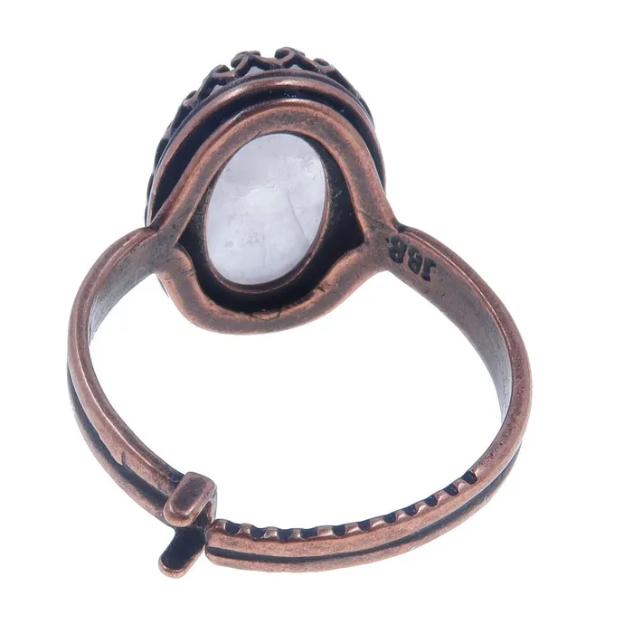 Rose Quartz Ring Miracle Oval Gem Copper Adjustable Satin Crystals Rings
