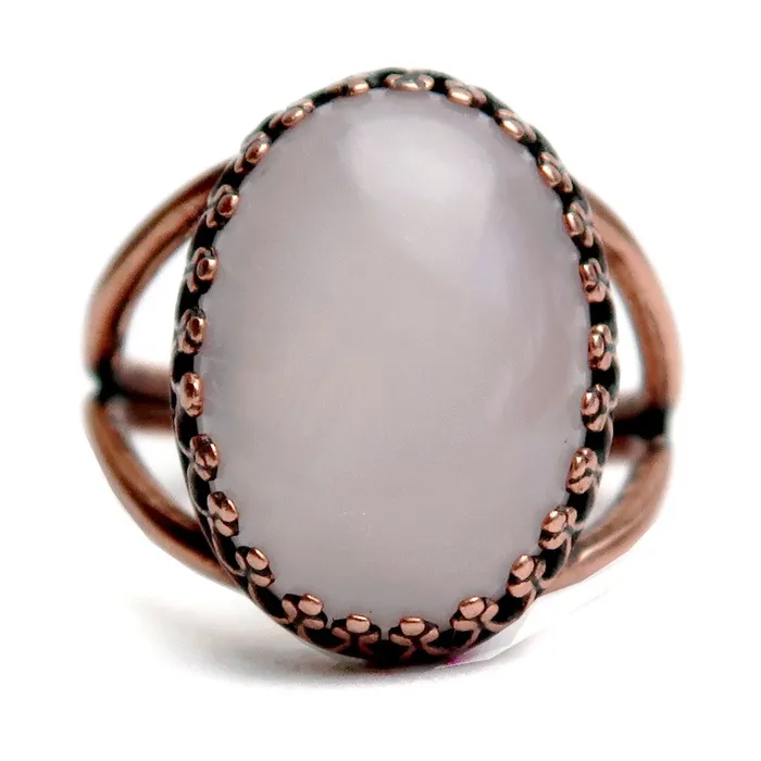 Rose Quartz Ring Timeless Antique Copper Adjustable Satin Crystals Rings