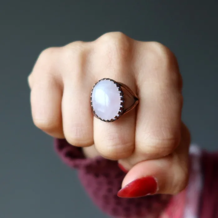 Rose Quartz Ring Timeless Antique Copper Adjustable Satin Crystals Rings