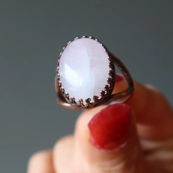 Rose Quartz Ring Timeless Antique Copper Adjustable Satin Crystals Rings
