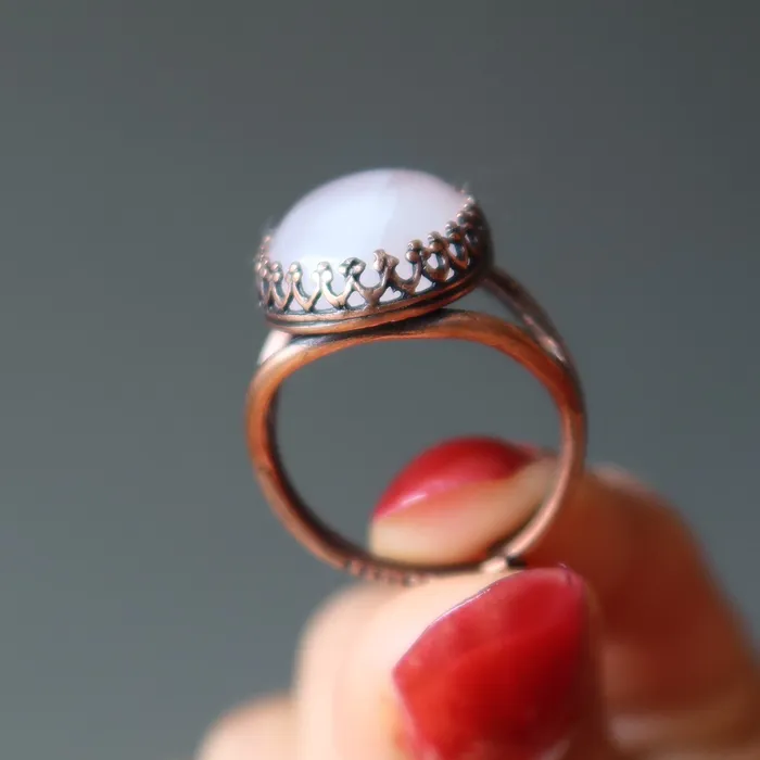 Rose Quartz Ring Timeless Antique Copper Adjustable Satin Crystals Rings