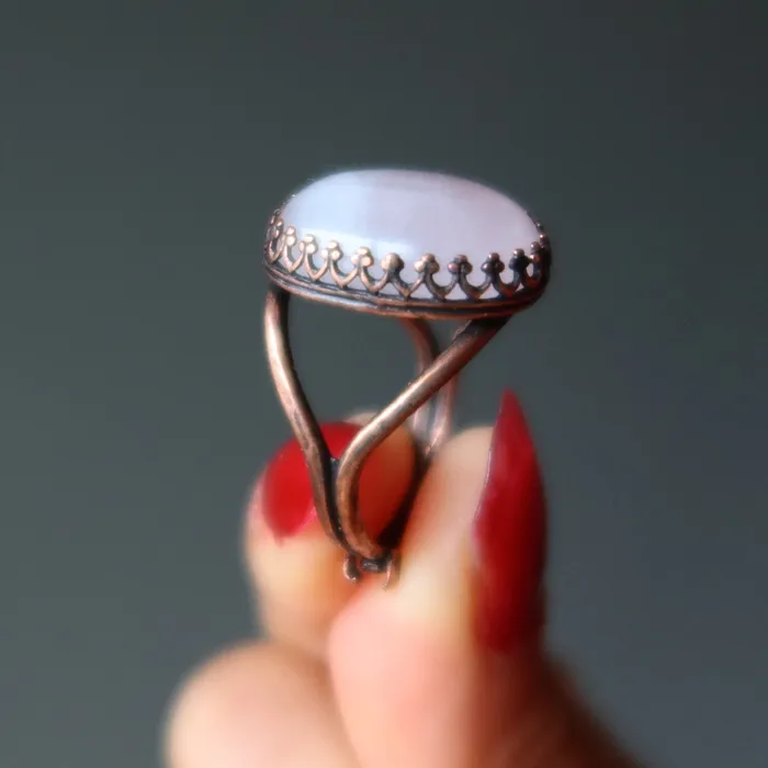 Rose Quartz Ring Timeless Antique Copper Adjustable Satin Crystals Rings