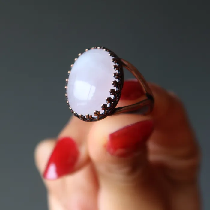 Rose Quartz Ring Timeless Antique Copper Adjustable Satin Crystals Rings