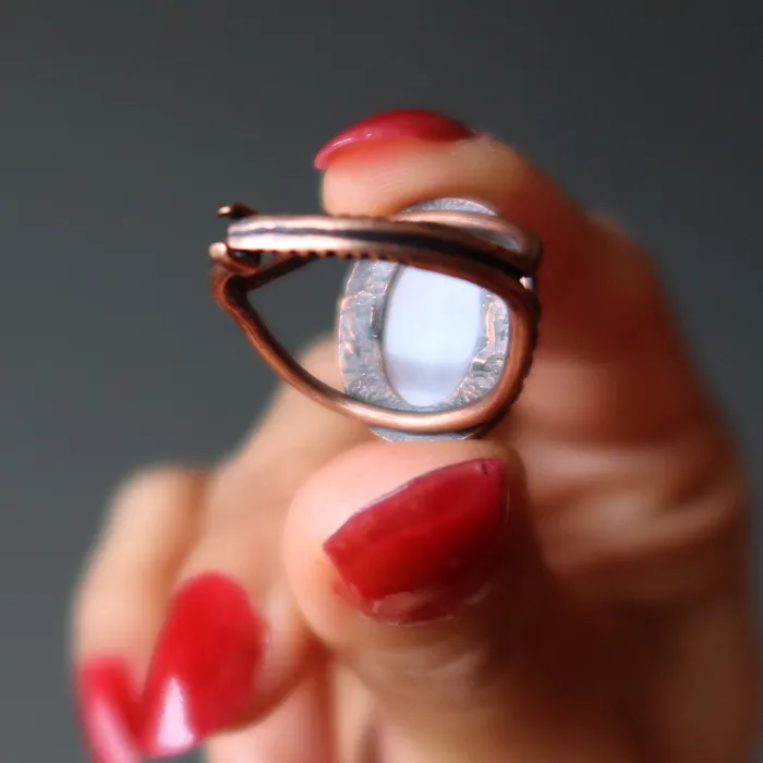 Rose Quartz Ring Timeless Antique Copper Adjustable Satin Crystals Rings