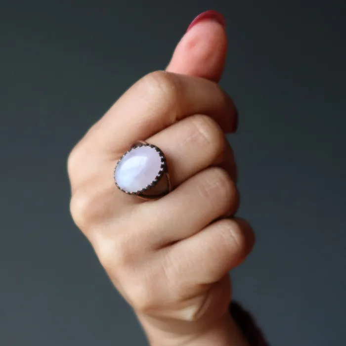 Rose Quartz Ring Timeless Antique Copper Adjustable Satin Crystals Rings