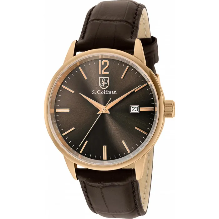S Coifman Mens Watch Date Display Brown Dial Leather Strap Rose SS Case SC0521 S Coifman Watches S Coifman Mens Watch Date Display Brown Dial Leather Strap Rose SS Case SC0521 S Coifman Watches