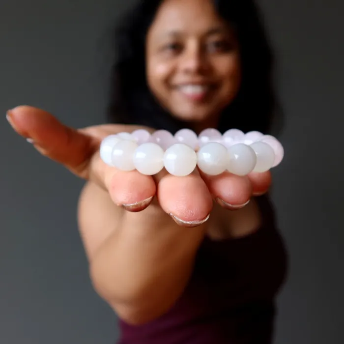 Satin Crystals Bracelets White Moonstone Bracelet Rose Quartz Lunar Love
