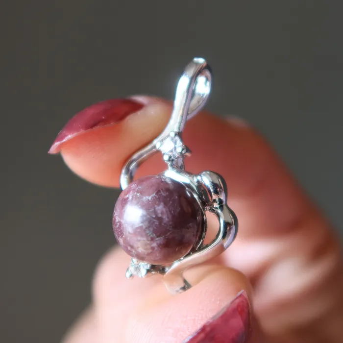Satin Crystals Charm Necklaces Rhodonite Pendant Pink Crystal Cutie Charm Silver