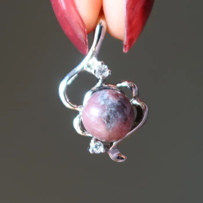 Satin Crystals Charm Necklaces Rhodonite Pendant Pink Crystal Cutie Charm Silver