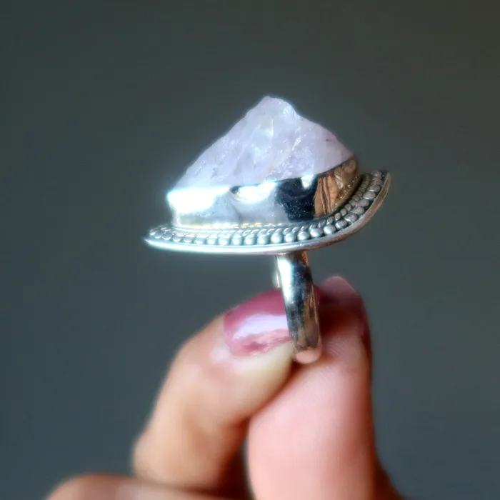 Satin Crystals Rings Rose Quartz Ring Raw Love Sterling Silver Size 875