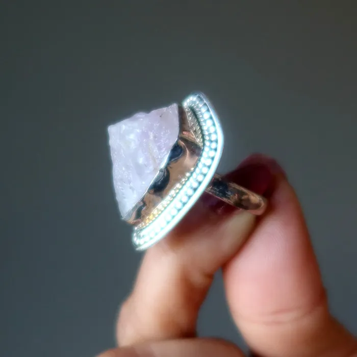 Satin Crystals Rings Rose Quartz Ring Raw Love Sterling Silver Size 875