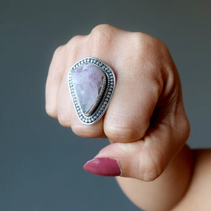 Satin Crystals Rings Rose Quartz Ring Raw Love Sterling Silver Size 875