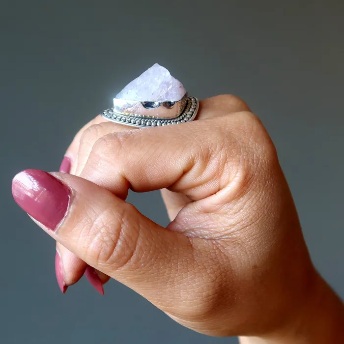 Satin Crystals Rings Rose Quartz Ring Raw Love Sterling Silver Size 875