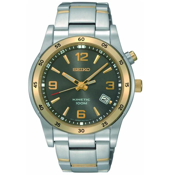 Seiko Bracelets Seiko SKA508 Mens Kinetic Charcoal Dial Gold Tone Bezel Two Tone Bracelet Watch Seiko Bracelets Seiko SKA508 Mens Kinetic Charcoal Dial Gold Tone Bezel Two Tone Bracelet Watch