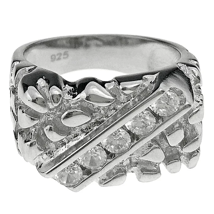 Solid 925 Sterling Silver Diagonal Iced CZ Nugget Ring Bling Cartel Admin Rings Solid 925 Sterling Silver Diagonal Iced CZ Nugget Ring Bling Cartel Admin Rings
