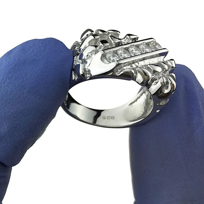 Solid 925 Sterling Silver Diagonal Iced CZ Nugget Ring Bling Cartel Admin Rings