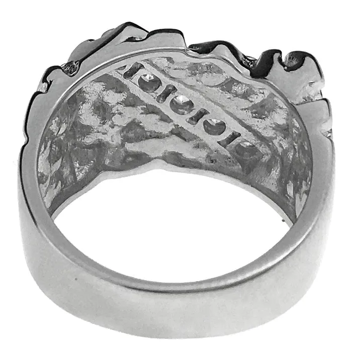 Solid 925 Sterling Silver Diagonal Iced CZ Nugget Ring Bling Cartel Admin Rings