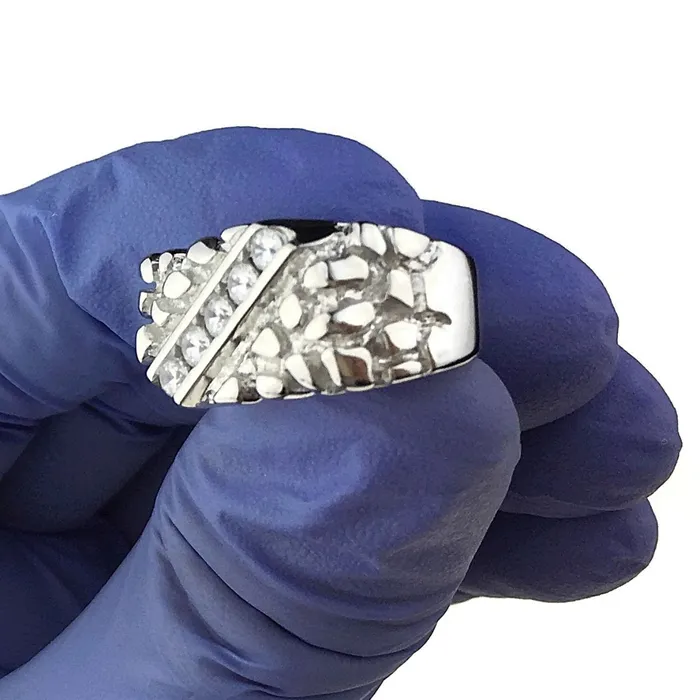 Solid 925 Sterling Silver Diagonal Iced CZ Nugget Ring Bling Cartel Admin Rings