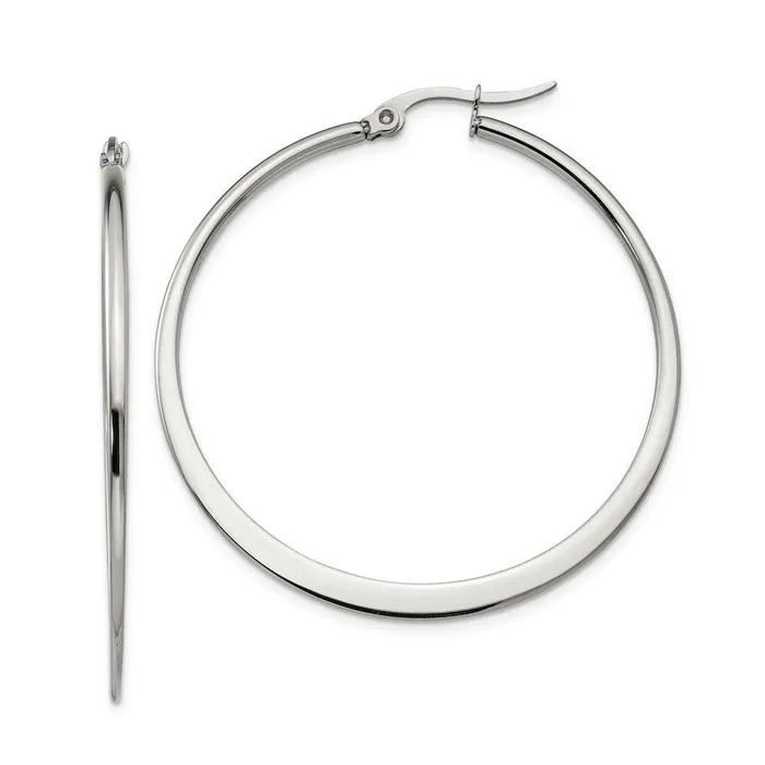 Stainless Steel 43mm Diameter Hoop Earrings Chisel Earrings