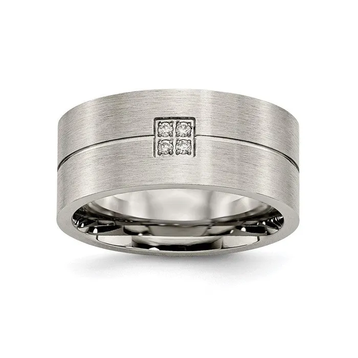Stainless Steel Brushed and Polished wCZ Ring Chisel Rings