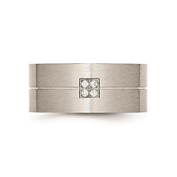 Stainless Steel Brushed and Polished wCZ Ring Chisel Rings Stainless Steel Brushed and Polished wCZ Ring Chisel Rings
