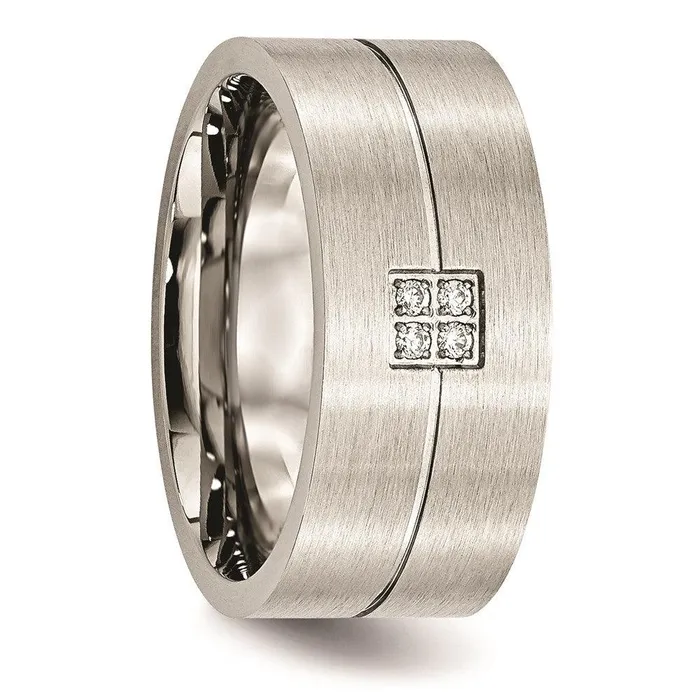 Stainless Steel Brushed and Polished wCZ Ring Chisel Rings Stainless Steel Brushed and Polished wCZ Ring Chisel Rings