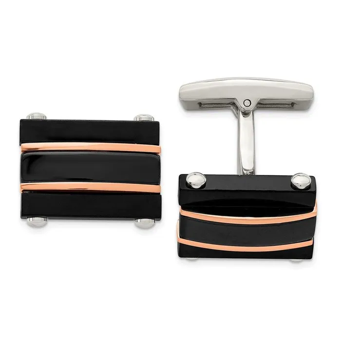 Stainless Steel Polished Black and Rose IP Plated Cufflinks Chisel Bracelets Stainless Steel Polished Black and Rose IP Plated Cufflinks Chisel Bracelets