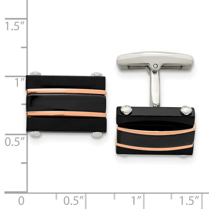Stainless Steel Polished Black and Rose IP Plated Cufflinks Chisel Bracelets Stainless Steel Polished Black and Rose IP Plated Cufflinks Chisel Bracelets