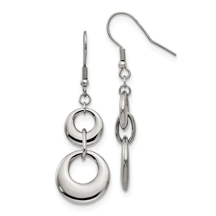 Stainless Steel Polished Circle Shepherd Hook Dangle Earrings Chisel Earrings Stainless Steel Polished Circle Shepherd Hook Dangle Earrings Chisel Earrings