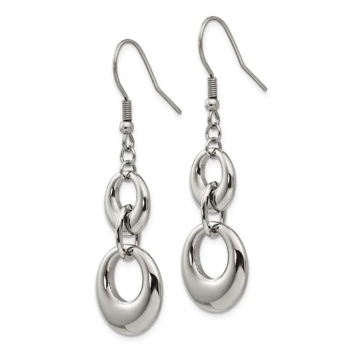 Stainless Steel Polished Circle Shepherd Hook Dangle Earrings Chisel Earrings Stainless Steel Polished Circle Shepherd Hook Dangle Earrings Chisel Earrings