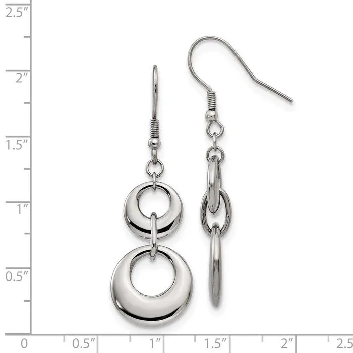 Stainless Steel Polished Circle Shepherd Hook Dangle Earrings Chisel Earrings Stainless Steel Polished Circle Shepherd Hook Dangle Earrings Chisel Earrings