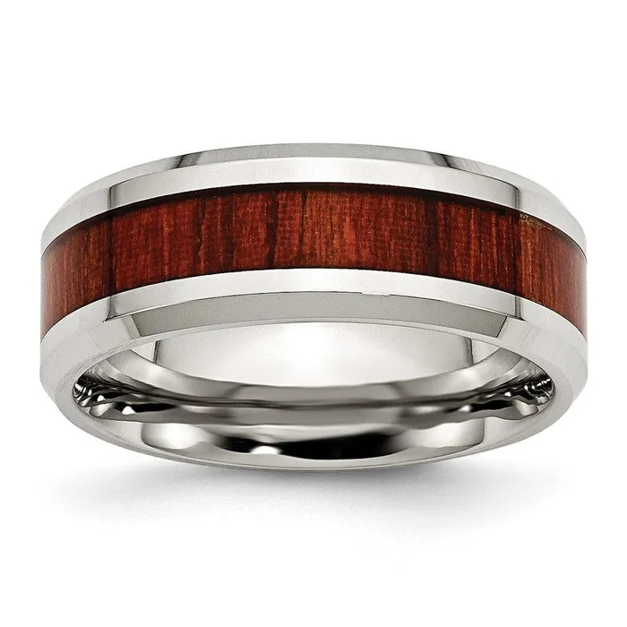 Stainless Steel Polished Red Wood Inlay Enameled 800mm Ring Chisel Rings