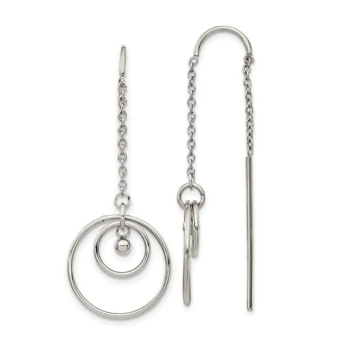 Stainless Steel Polished Threader Circle Dangle Earrings Chisel Earrings