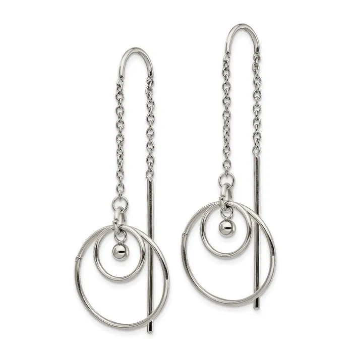 Stainless Steel Polished Threader Circle Dangle Earrings Chisel Earrings Stainless Steel Polished Threader Circle Dangle Earrings Chisel Earrings