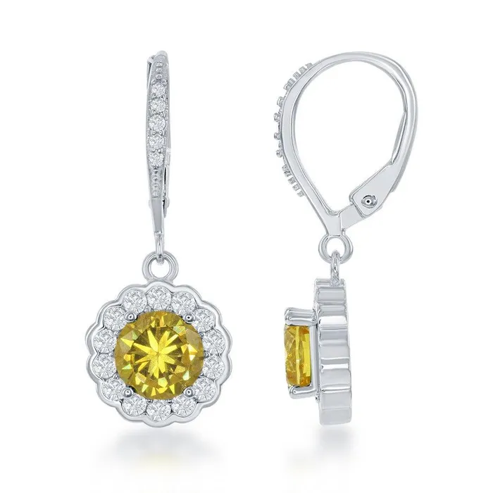 Sterling Silver November Birthstone With CZ Border Round Earrings and Necklace Set Classic Necklaces Sterling Silver November Birthstone With CZ Border Round Earrings and Necklace Set Classic Necklaces