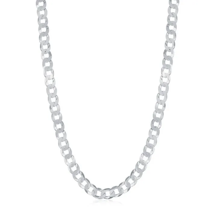 Sterling Silver Rhodium Plated 44mm Cuban Chain 20 Classic Rings